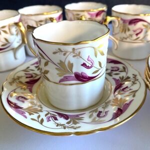 Vintage Royal Crown Derby Princess Pattern 22K Espresso Cup and Saucer Set of 6